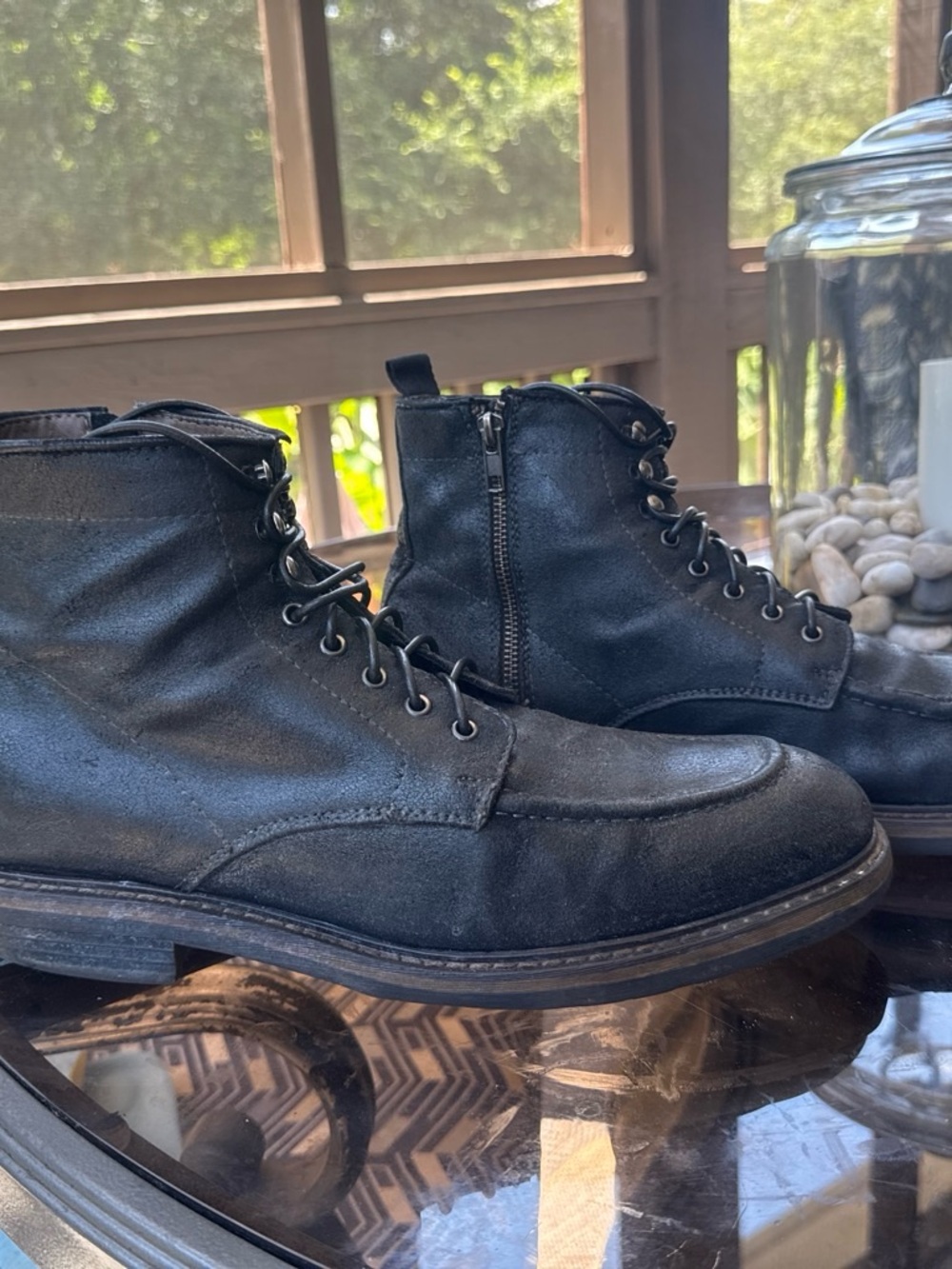 G.H. Bass & Co. Waxed Suede Moc Toe Black Lace-Up Zip Leather Boots